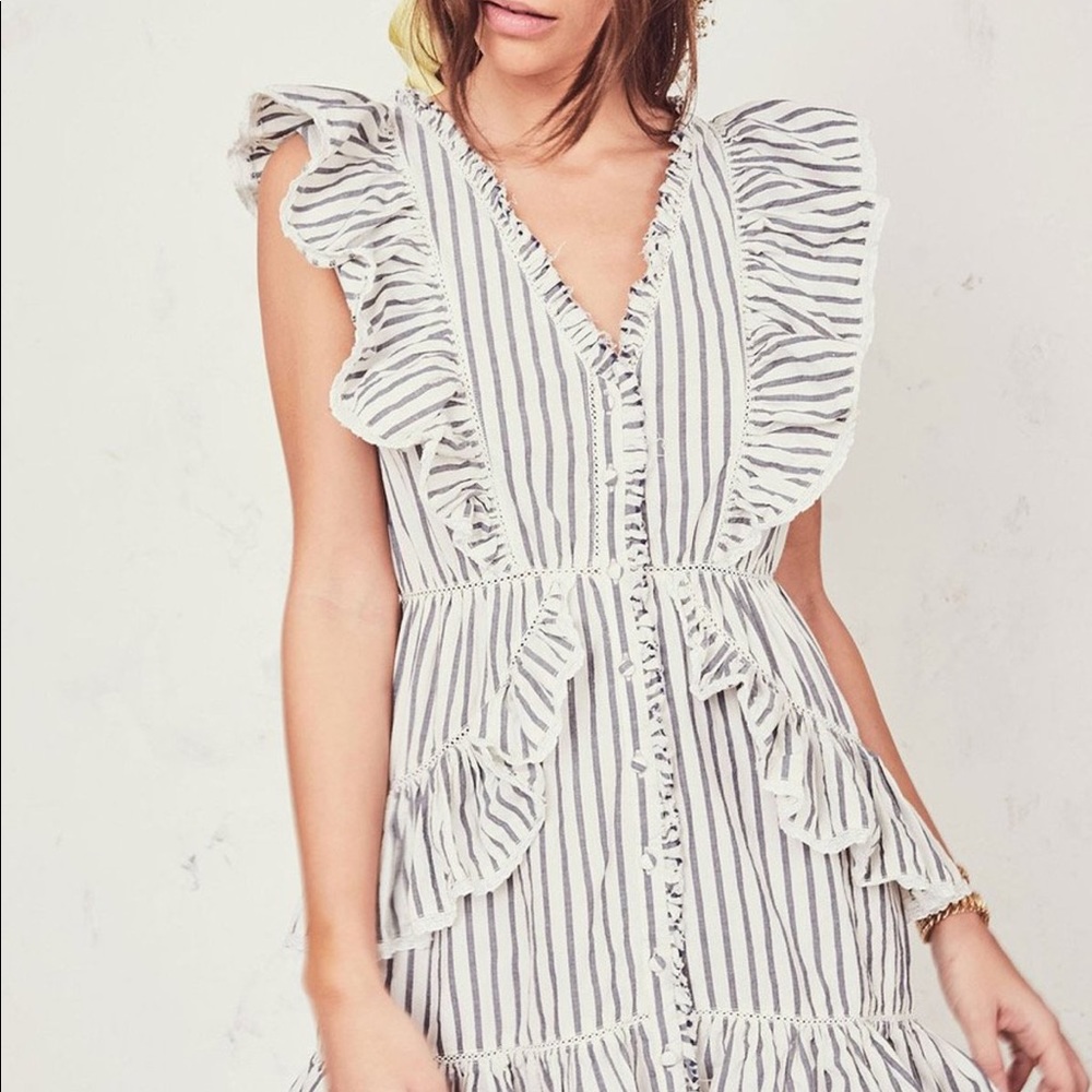 NWT Loveshackfancy India Blue Striped Mini Dress
